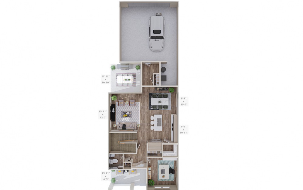 Alley A & D - 4 bedroom floorplan layout with 2.5 baths and 1795 square feet. (Floor 1)