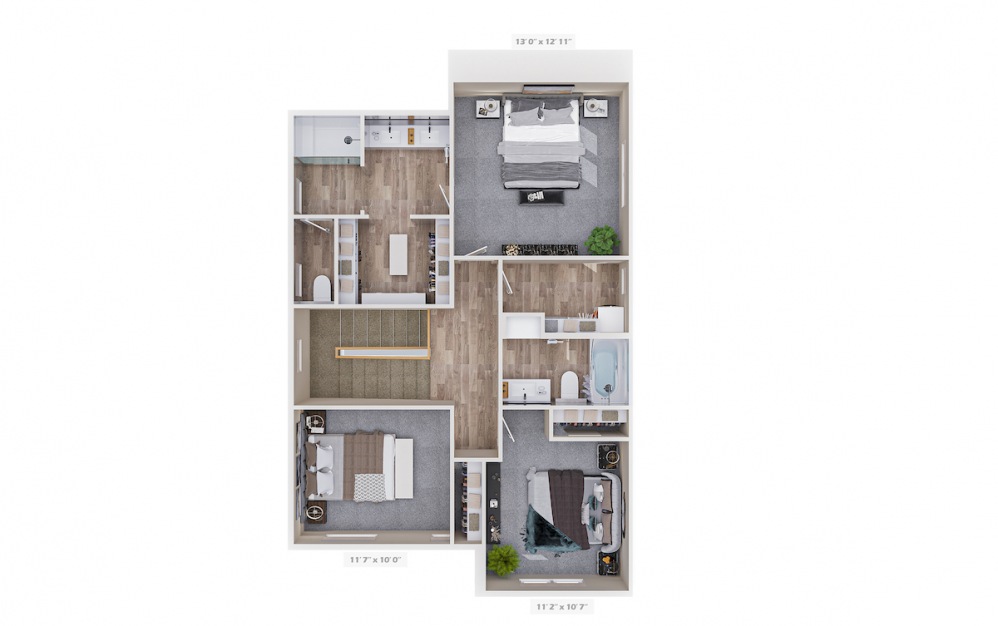 Alley A & D - 4 bedroom floorplan layout with 2.5 baths and 1795 square feet. (Floor 2)